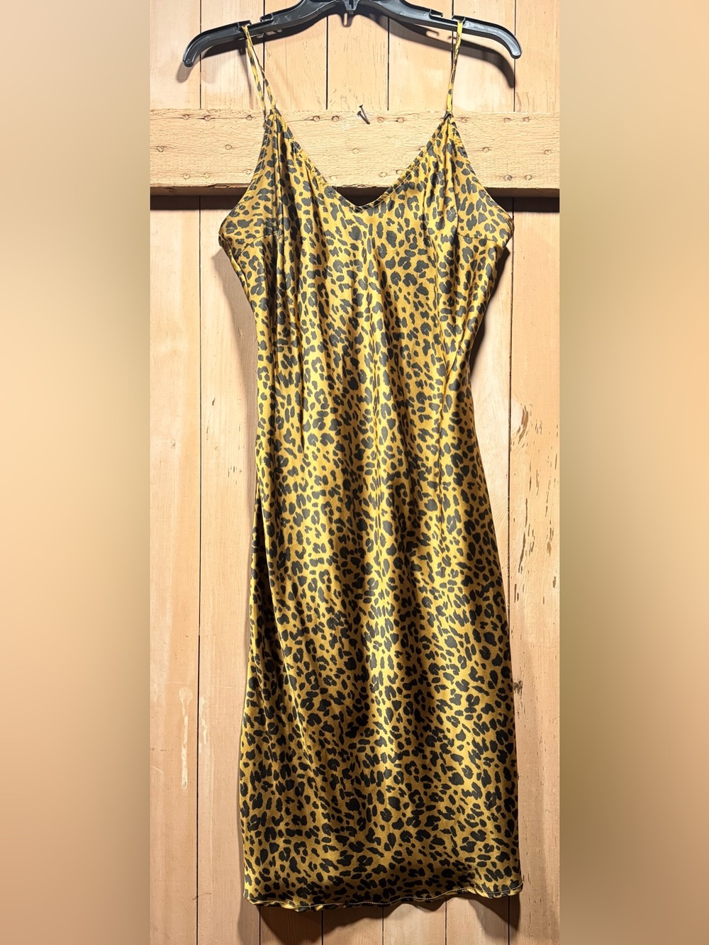 NWOT a new day Leopard-Print Satin Slip Dress in Mustard and Black (L)